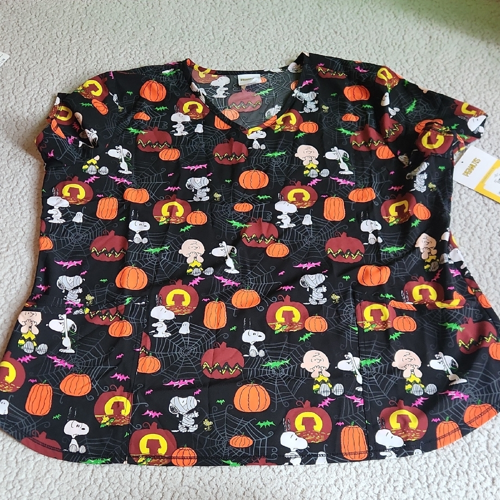 Peanuts, Halloween Nurse, Dental Assistant Halloween Scrub, Black and Orange 2XL
